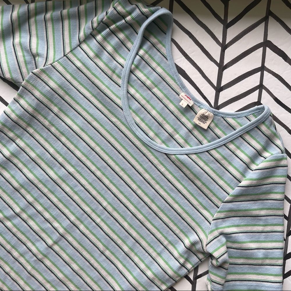 Levi's Striped Top Blue Green and White